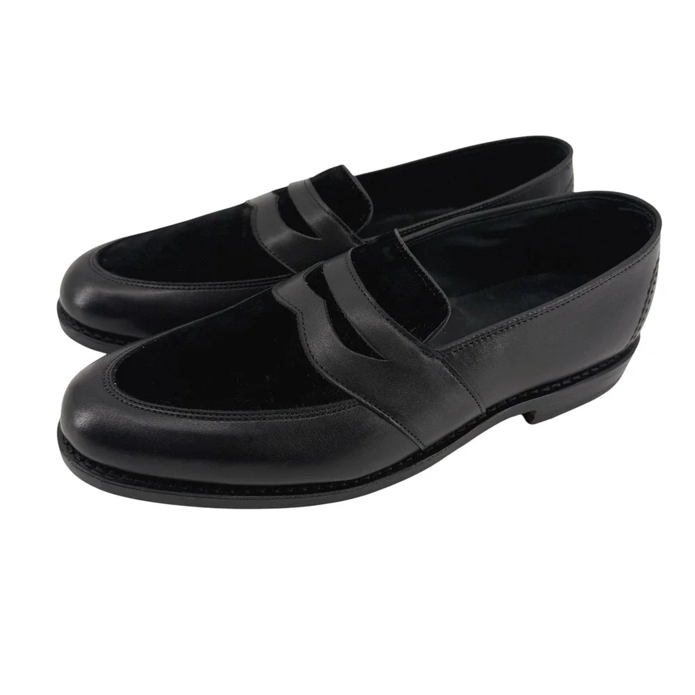 Allen Edmonds Randolph Mens 9.5 D Black Leather Velvet Penny Loafers NEW